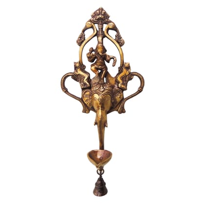 Brass Showpiece Wall Hanging Ganesh With Deepak God Idol Statue (BSMAS1321 C)