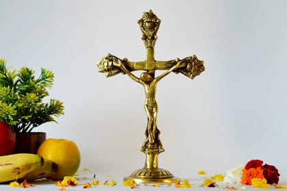 Brass Jesus Christ Cross Statue (Color - Golden, Size - 10.5H *7L*3.5B) by Snova Enterprises
