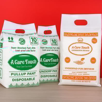 A Care Touch Disposable Pull-up Pants with Underpads, Super Absorbent with Leak-proof Side Barrier (Pack of 2 Adult diaper along with underpads)