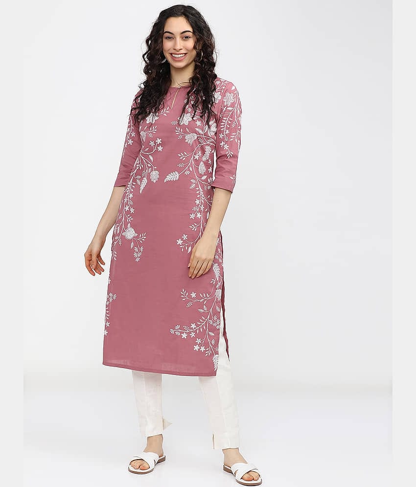 Vishudh Women Cotton Printed Straight Kurti ( Pink )