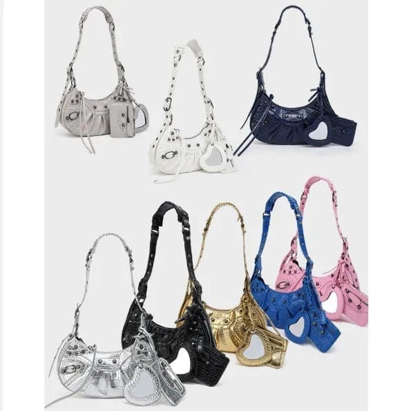 Fashion Luxury Designer Pu Leather Half Moon Women'S Shoulder Bags Handbags With Mirror