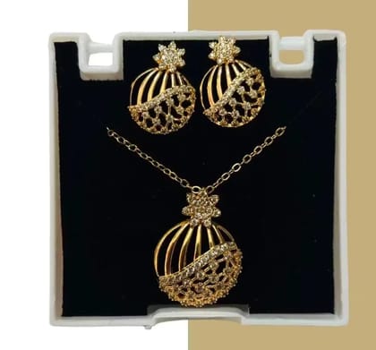 Kozykit Gold Plated AD Jewellery Set with Zircon | Stud Earrings, Chain & Pendant Set | American Dimond  Necklace Set for Women & Girls | Party Wear, Festive & Gifting Jewellery