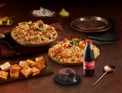 Any 2 Biryanis + Any Starter [FREE Thums Up & Choco Lava Cake]