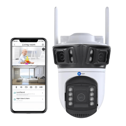 Renewed Wifi Camera (3MP+3MP+3MP) HD Real Triple Lens/Triple Screen View CCTV Camera for home Outdoor