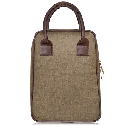 Earthy Khaki: Linen Textured Insulated Tiffin Bag/Lunch Bag Fashion Pick (TB03)