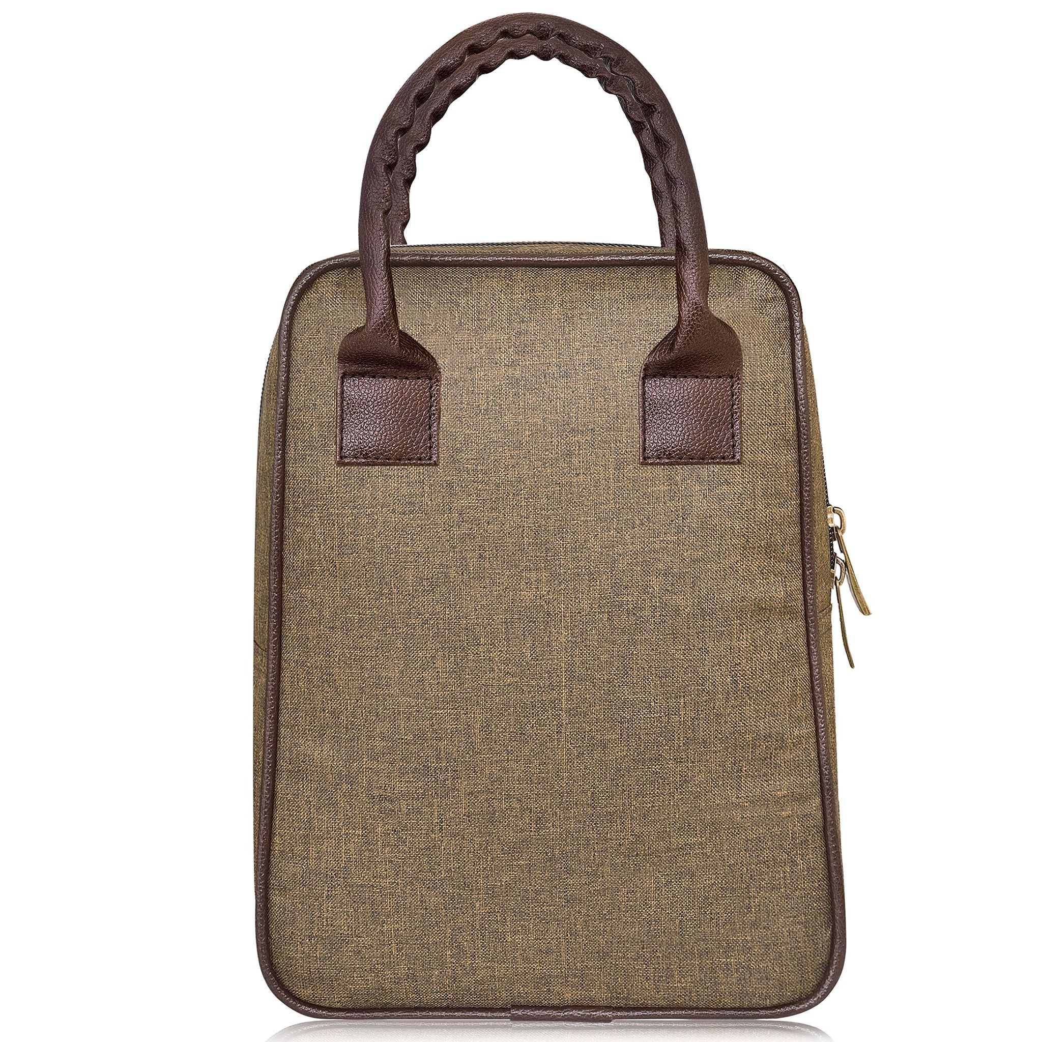 Earthy Khaki: Linen Textured Insulated Tiffin Bag/Lunch Bag Fashion Pick (TB03)
