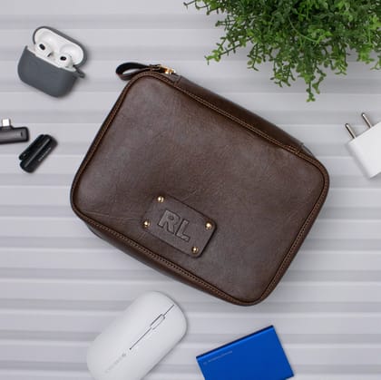 PERSONALISED TECH ORGANISER - BROWN-Brown