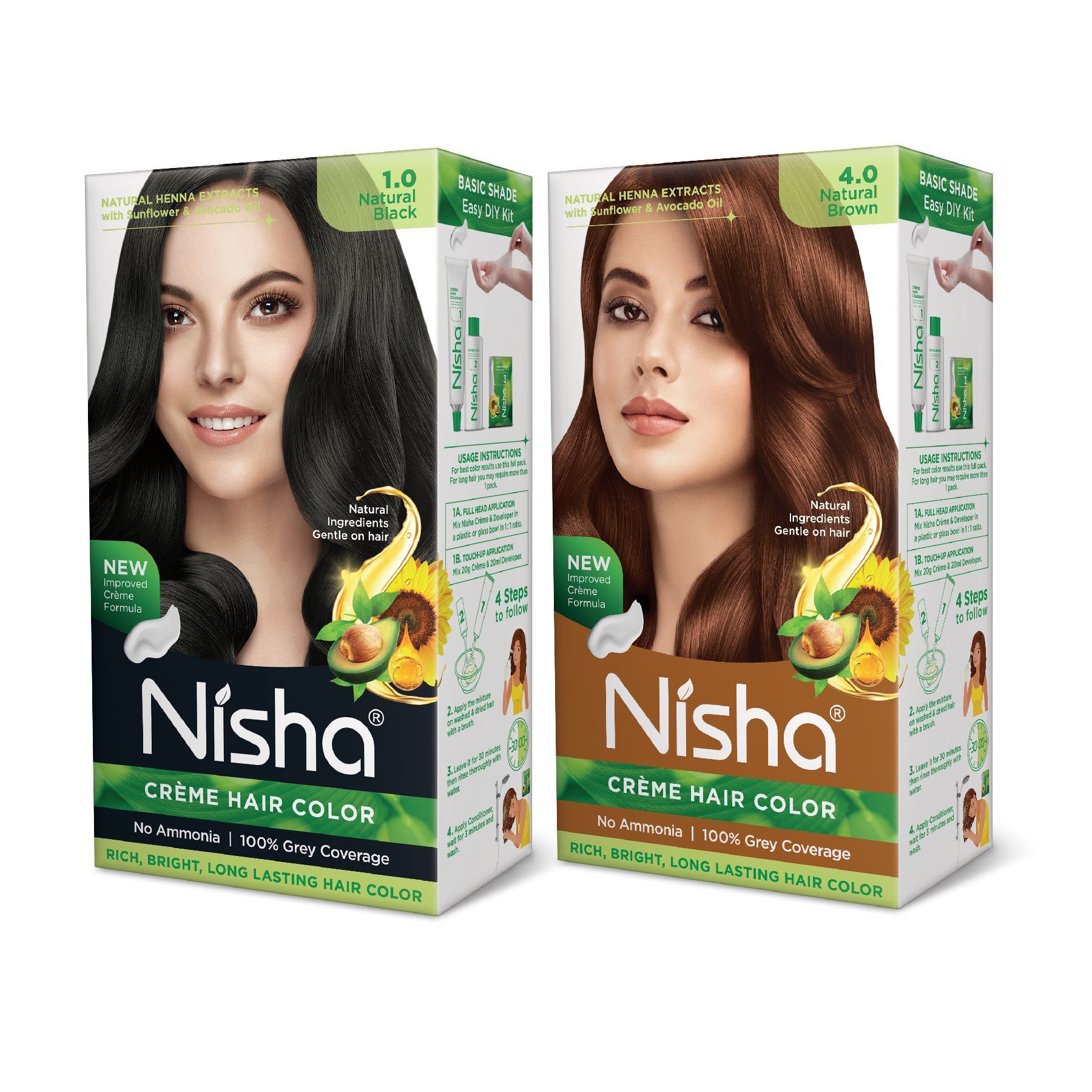 Nisha Creme Hair Color Combo, Pack of 2 Natural Black & Natural Brown