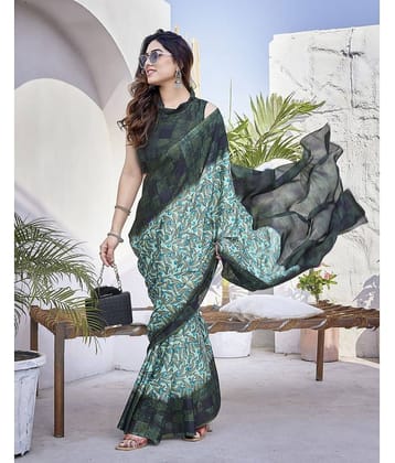 Yashika Silk Blend Printed Saree With Unstitched Blouse Piece ( Sea Green )