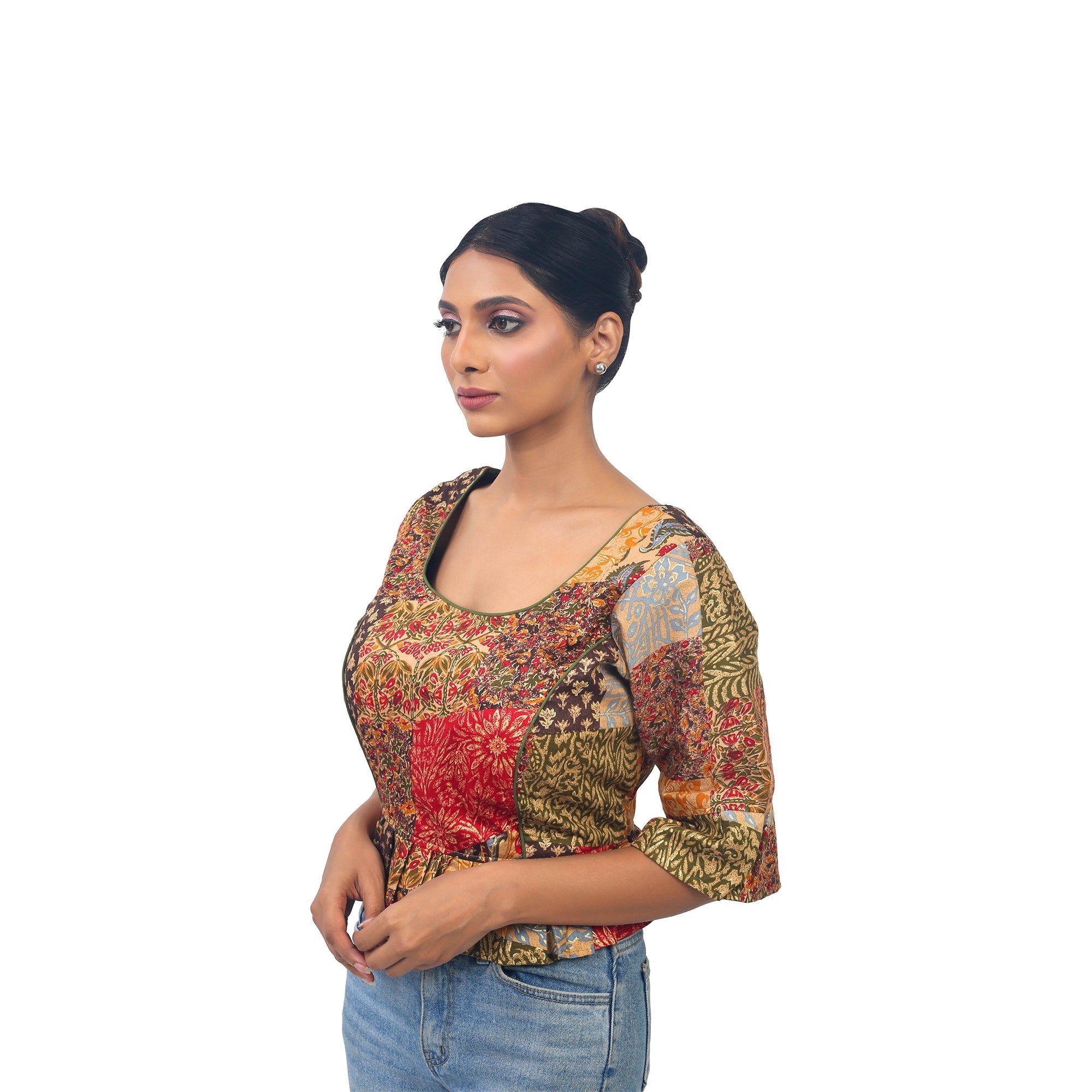 TheHangr Digital Print Multicolour Silk Designer Blouse - 36