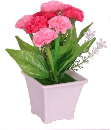 PINDIA - Pink Blossom Artificial Flowers With Pot ( Pack of 1 )