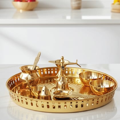 Brass Decorative Puja Thali Set With Multiple Items (ZMAS476 D)