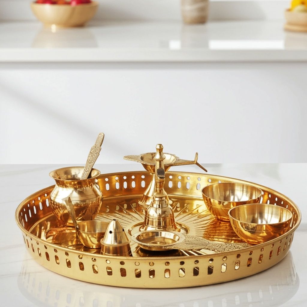 Brass Decorative Puja Thali Set With Multiple Items (ZMAS476 D)
