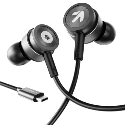 GOBOULT XO Pro Black Wired Earphones with Type-C Jack, BoomX Rich Bass, 10mm Dynamic Driver, Inline Control, IPX5 Water Resistant, Radial Finish, Earphones Wired Headphones with Mic (Space Grey)