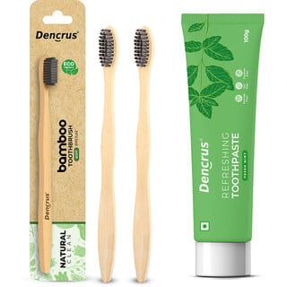 DENCRUS Mint Toothpaste And Natural Clean Toothbrush (Pack of 2), Mint Oral Care Combo