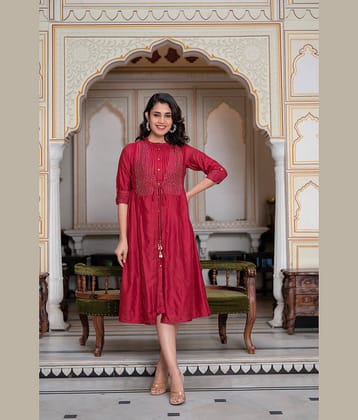 Juniper Pack of 1 Rayon Embroidered A-line Women's Kurti - ( Maroon )