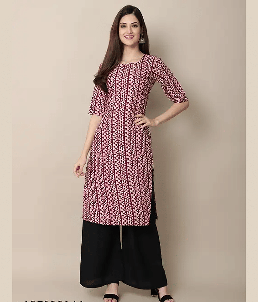 AK FASHION MALL Pack of 1 Crepe Printed Straight Women's Kurti - ( Multicolor )