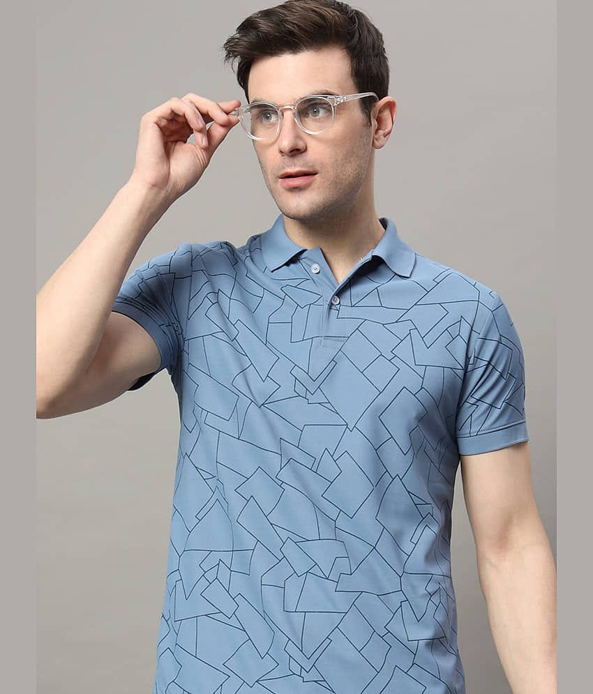 RELANE Cotton Blend Regular Fit Printed Half Sleeves Men's Polo T Shirt - Blue ( Pack of 1 )