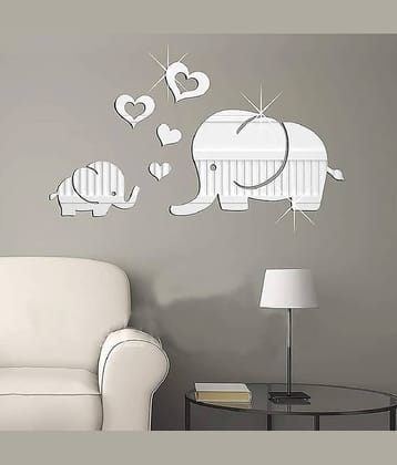 Asmi Collection Beautiful Cute Baby Elephants Acrylic Mirror Wall Sticker ( 25 x 50 cms )