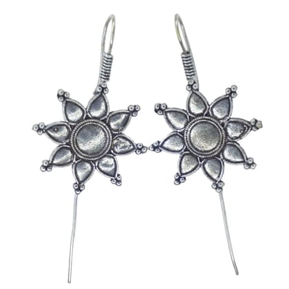 Silver Look Alike Flower Pin Bugadi Earrings