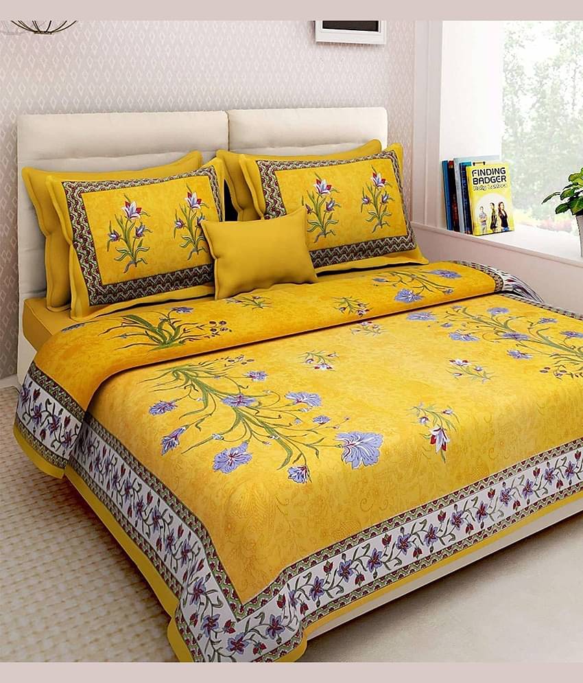 ABHACLOTHO Cotton 1 Double Bedsheet with 2 Pillow Covers ( Multicolor )