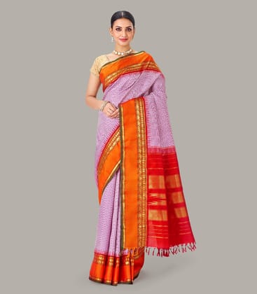 Off White Handloom Kanchipuram Korvai Silk Saree With Checks-Off White