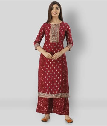 MAUKA - Maroon Straight Rayon Women's Stitched Salwar Suit ( Pack of 1 )