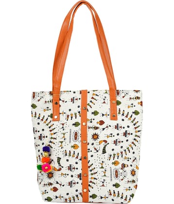Bulbul - Cream Faux Leather Shoulder Bag