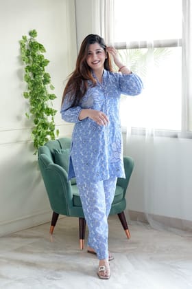 Viyaah Blue Schiffli Co ord Set-L