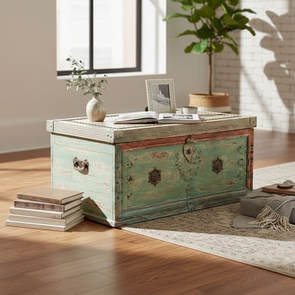 Wooden Box Ornaments Trunk Chest Coffee Storage Box