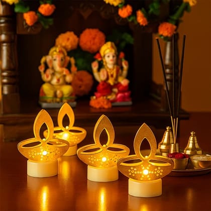 Golden Diya Shaped LED Tealight Candles (6 Pcs) Golden Diya Shaped LED Tealight Candles (6 Pcs)