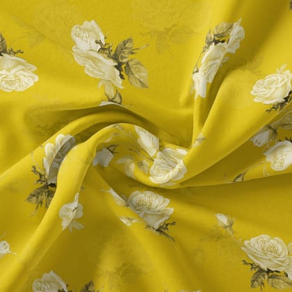 Lemon Yellow Flower Allover Digital Printed Fabric - Upada Silk-Viscose / Upada Silk / 151 CM | 59 Inch