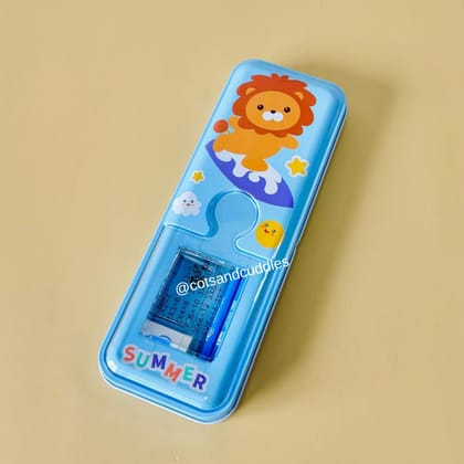 Animal Design Metal Pencil Case with Stationery-Lion
