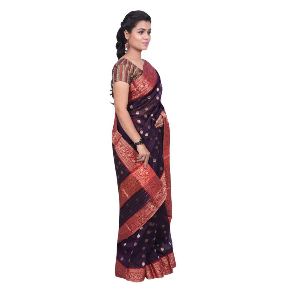 HANDLOOM CHANDERI SAREE- MERCERISED(COTTON+SILK MIX) WITH BLOUSE (SKU - 1SC207110620 SAREE- 58) - Sarees | Buy online on ZillyBuy