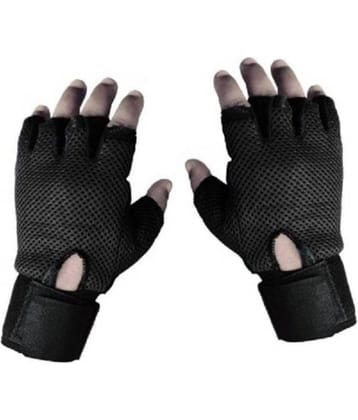 Tahiro Black Cycling Half Fingered Leather Gloves - Pack Of 1
