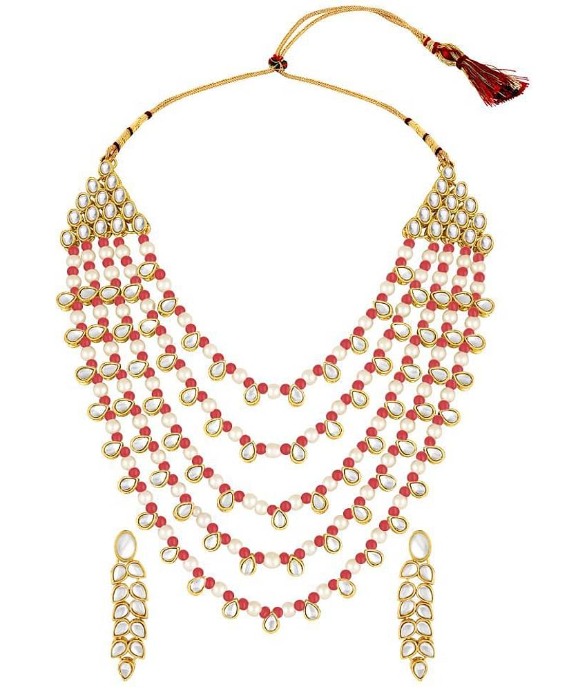 Spargz Alloy Golden Opera Traditional Gold Plated Necklaces Set