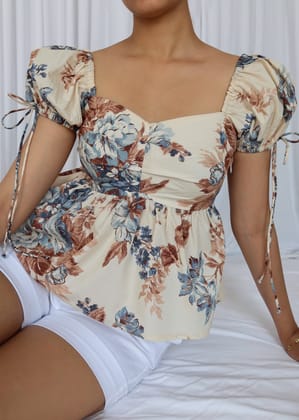 Vintage Floro Puff Top-XS