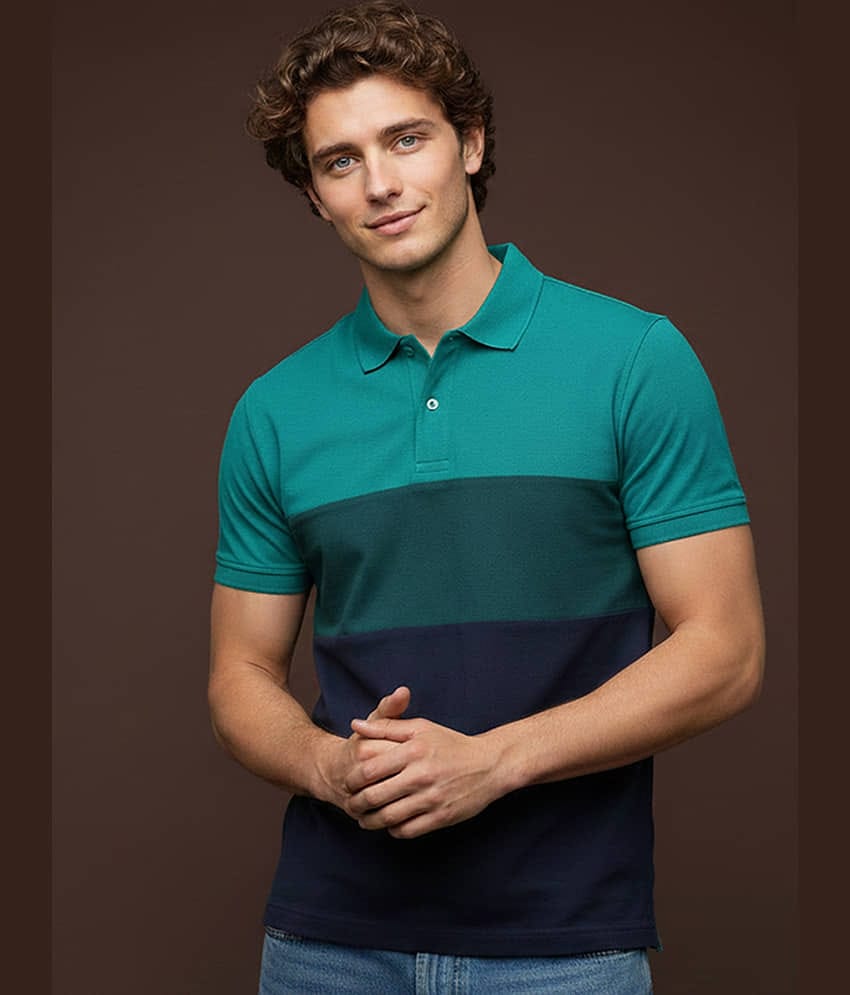 GET GOLF Men Cotton Blend Regular Fit Striped Polo T Shirt ( Multicolor )