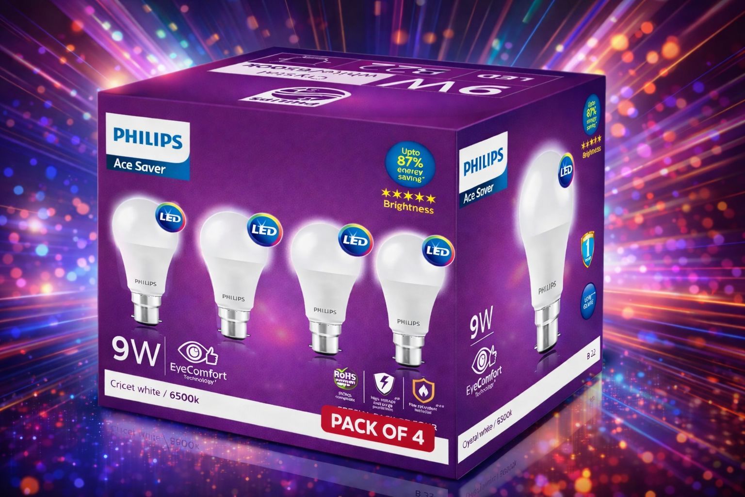 Philips Ace Saver 9W LED Bulb B22 Base | Cool Daylight | Energy Saving | Pack of 4