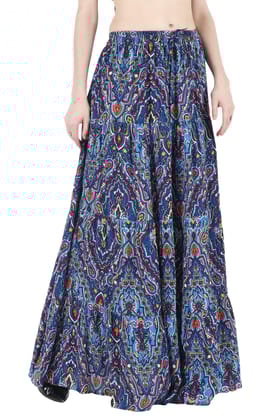Blue Rangoli Printed Skirt-L / Blue