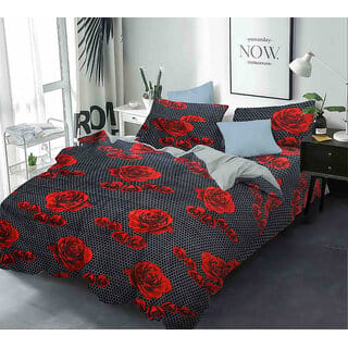 Black Bee Bedsheet With Black Polka Dot And Rose Print Black Bee Bedsheet With Black Polka Dot And Rose Print