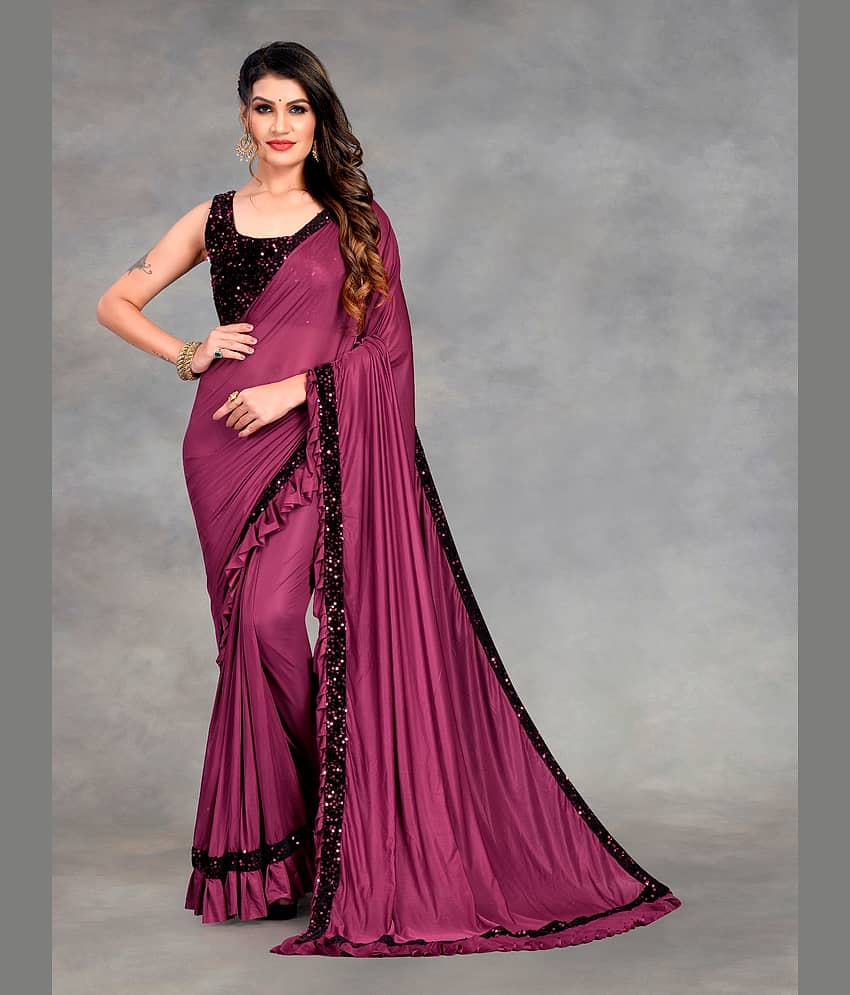 Aika Synthetic Embellished Saree With Unstitched Blouse Piece ( Purple )