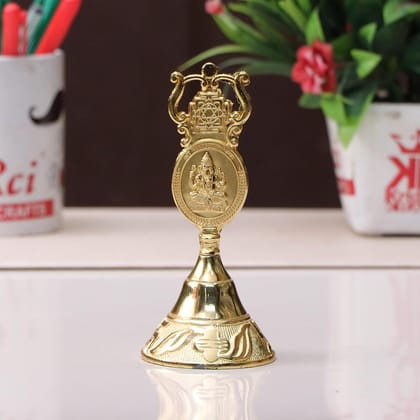 DreamKraft Gold Plated Antique Kuber Ghanti with Kuber Laxmi and Ganesh Emboss - Handcrafted Puja Bell