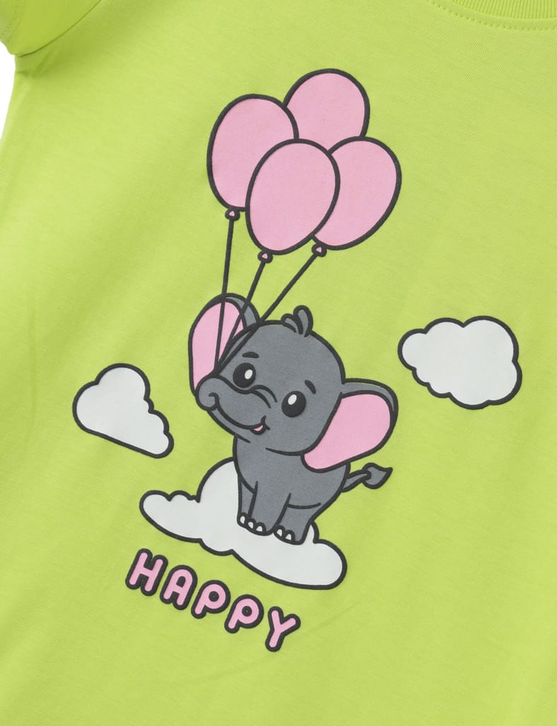Elegant Kids Girls T shirt Cotton Acid Lime Green Happy Baby Elephant 2025 at ShopCircuit | ONDC
