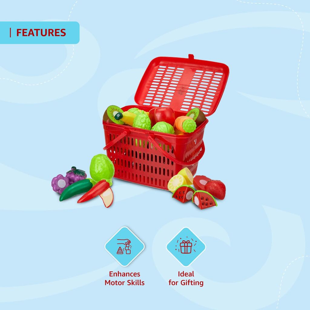 Fruit and Vegetable Basket Toy for Kids|Pretend and Play Food Basket |Realistic Cutting and Slicing | Ideal for Kids Age 3+/7...