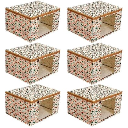 Bindian Multipurpose Saree Cover for Wardrobe Storage | Premium Non-Woven Fabric Cloth Organizer Box with Transparent Window & Zipper | Ideal for Storing Sarees & More (Beige, Pack of 6)