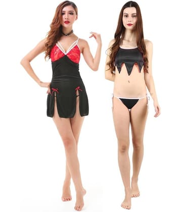 Finian Poly Satin Baby Doll Dresses With Panty - Multi Color