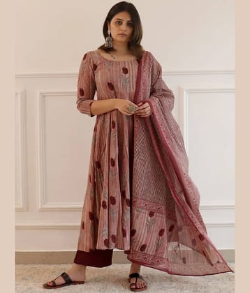YAGNIK FASHION Women Rayon Printed A-line Kurti With Pants ( Pink )
