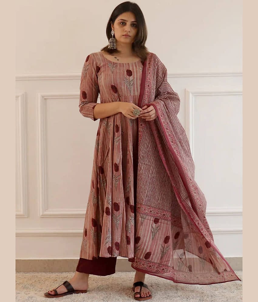 YAGNIK FASHION Women Rayon Printed A-line Kurti With Pants ( Pink )