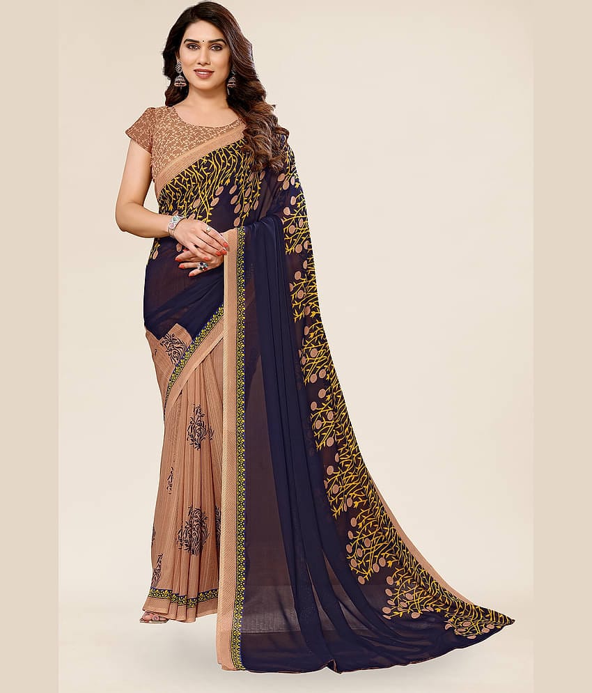 Kashvi Sarees Georgette Printed Saree With Unstitched Blouse Piece ( Beige )